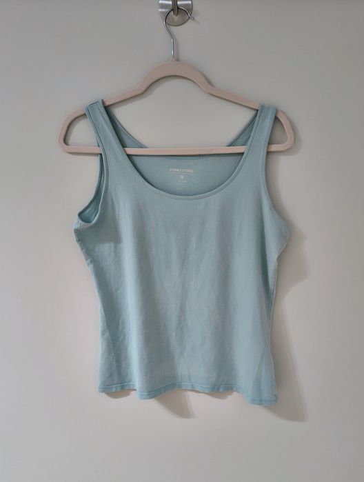 DUNNES STORES błękitny top basic gładki bawełna ramiączka szafa kapsułowa M L 40 42
