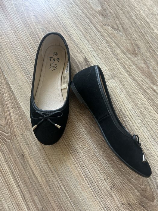 Baleriny balerinki baletki skórzane czarne leather 36