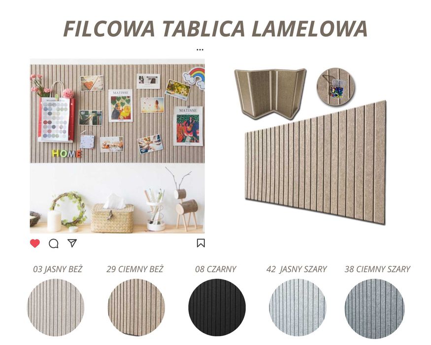 Tablica filcowa Lamele -  na pinezki, 60x120 lub 80x160, mix kolor
