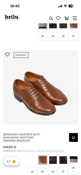 Buty skórzane chłopięce Brilu, brązowe, wizytowe, komunijne, roz. 36