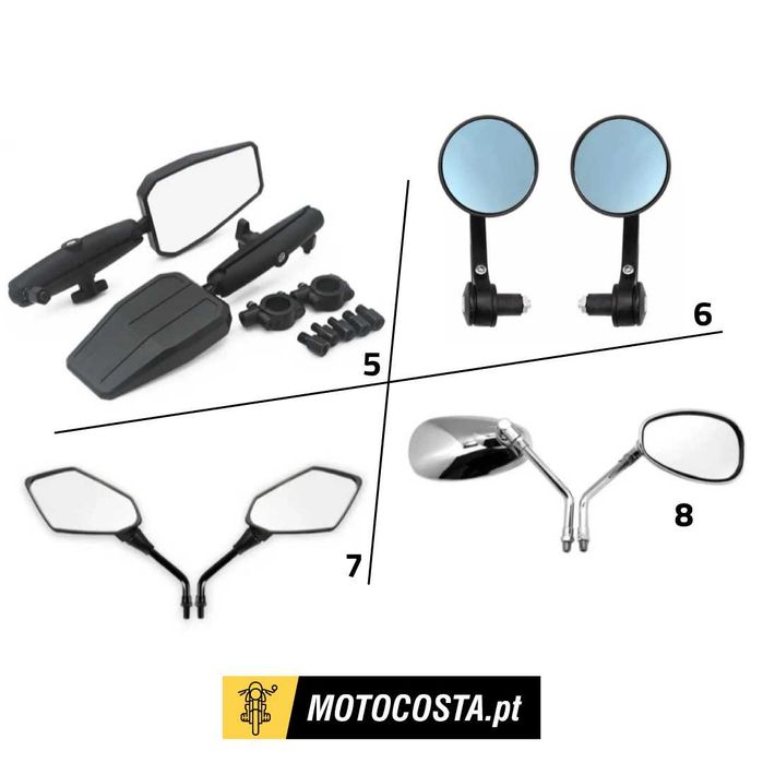 Espelhos Moto - Redondos, Ovais, Haste e Topos - MOTOCOSTA