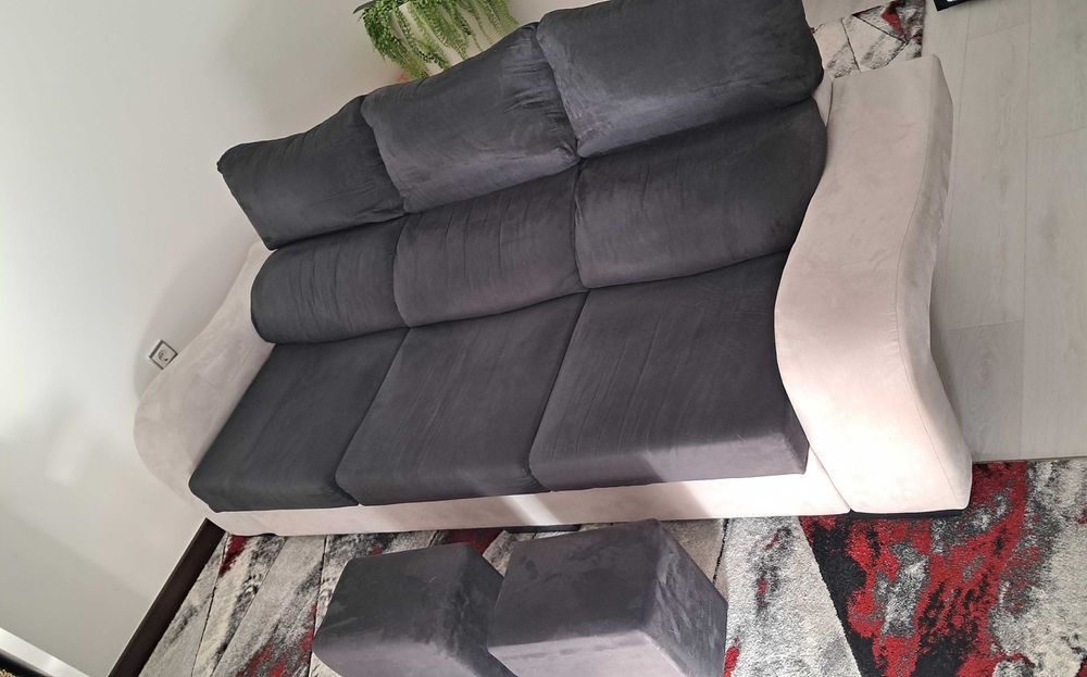 Sofá de3 lugares preto e cinzento