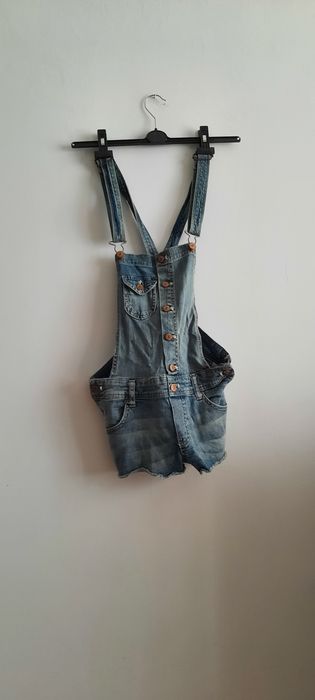 Ogrodniczki mini szorty jeansowe gołe plecy S 36