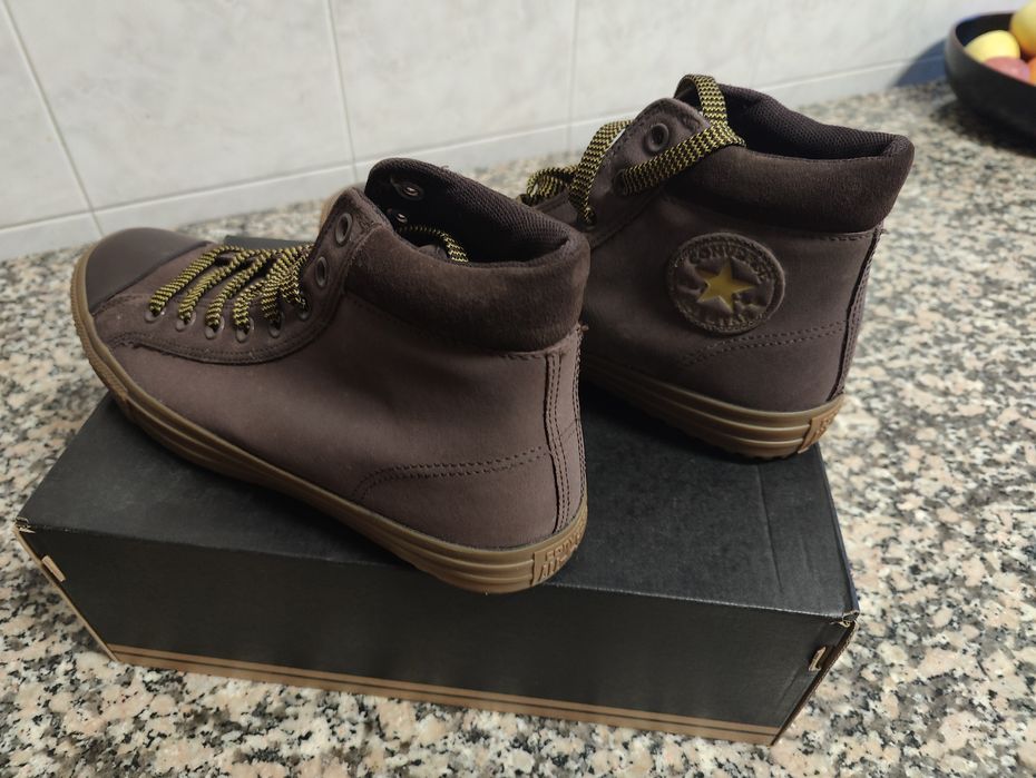Converse All Star bota Castanhas em pele