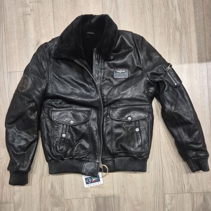 Kurtka skórzana pilotka Aeronautica Militare Podpinka Kożuszek Czarna