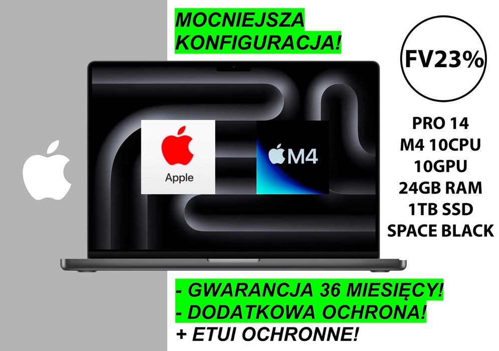 NOWY Apple MacBook Pro 14 M4 1TB SSD 24GB RAM +DODATKI GW-3LATA! FV23%