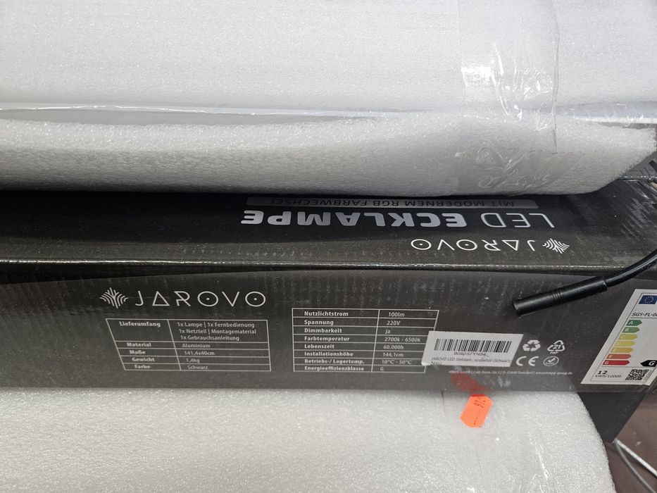 Nowoczesna lampa narożna LED JAROVO RGB / pilot / aplikacja (Nowa)