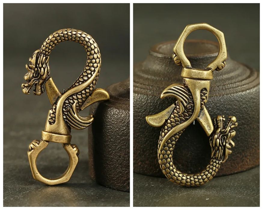 Карабін латунь Дракон Карабин Dragon для ключів брелок Риба Fish