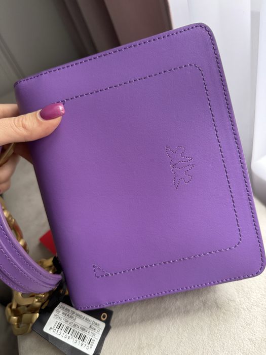 Torebka Pinko Mini Love Top Handle fioletowa z łańcuchem