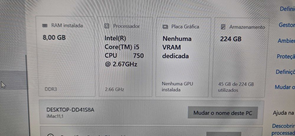 Apple iMac 11,1   i5 750  8GB Ram 27 polegadas com Windows