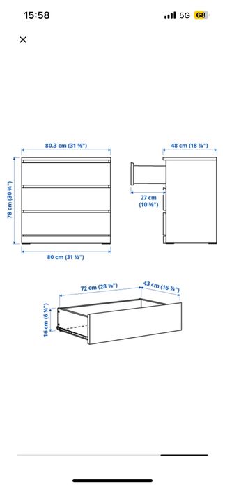 2 Comoda Malm 3 gavetas Ikea