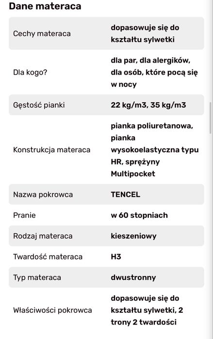 Materac  GRAB H3 + Narożnik GRATIS