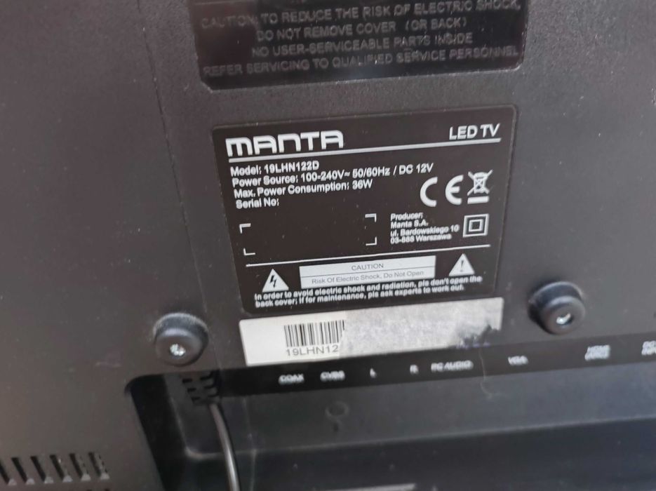 Telewizor Manta 19LHN122D || 19'', DVB-T2 HEVC H.265, HDMI; do ZK/AŚ