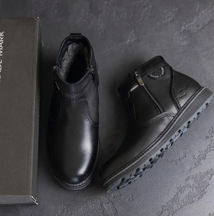 Зимние ботинки Kristan мужские кожаные черные, мужская зимняя обувь