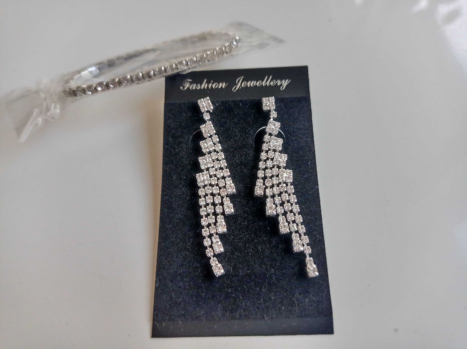 Kolczyki ślubne, wieczorowe + bransoletka gratis