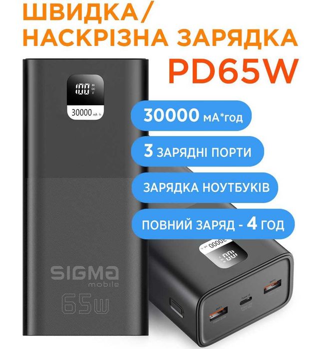 Power Bank Sigma X-power SI30A6QLX 30000mAh PD 65W Повербанк новий
