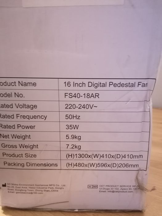 Wentylator stojący biały z pilotem