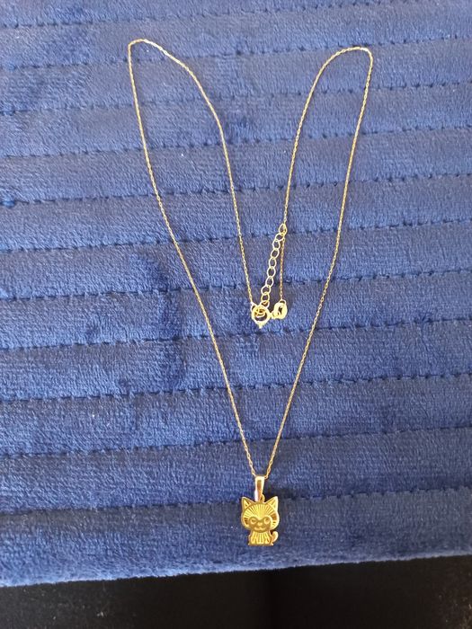 Złoty łańcuszek z zawieszką ślicznym kotkiem 42-45 cm 585/1,08g