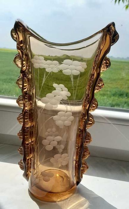 Stary kolorowy WAZON 28cm ciekawy kolor karmel PRL Julia Laura Tarnów