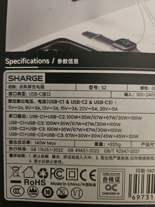 Sharge 100w/140w Pixel, 65w Gan Retrac. зарядні з дисплеєм