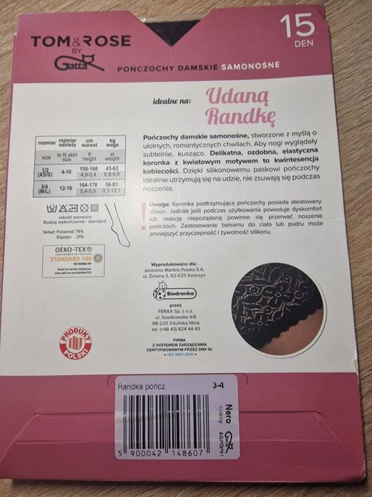 Pończochy czarne samonośne roz.3/4