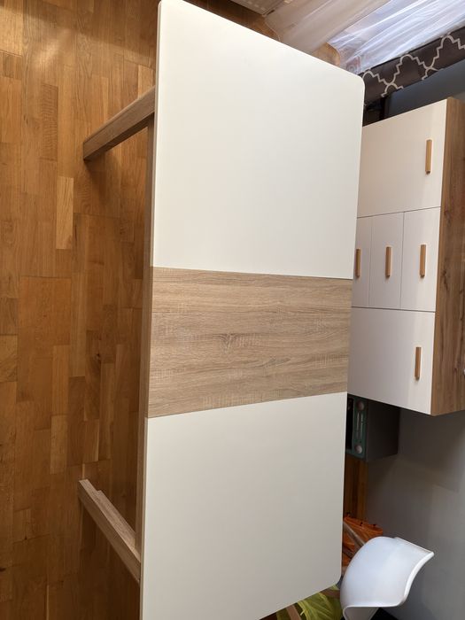 Stół biały połysk + dąb sonoma rozkładany do jadalni 160 x 90cm , 210