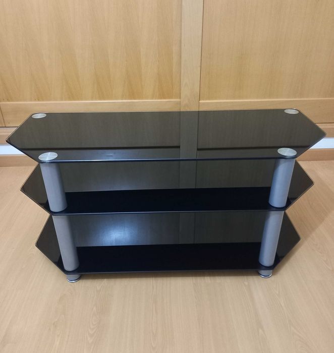 Móvel de TV em vidro temperado preto