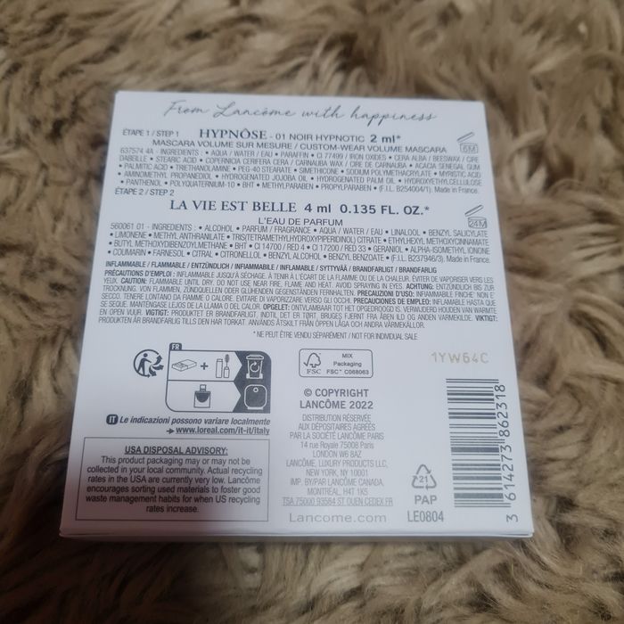 Lancome zestaw gift box mały la vie est belle plus mascara hypnose