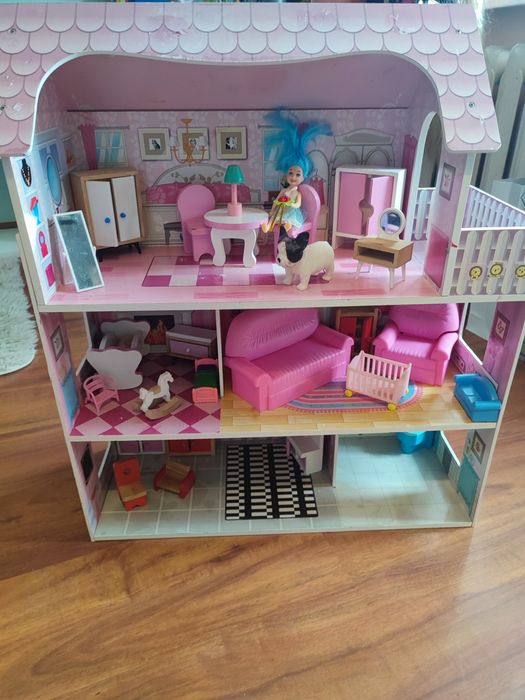 Duży drewniany domek dla lalek + zestaw  lol suprise