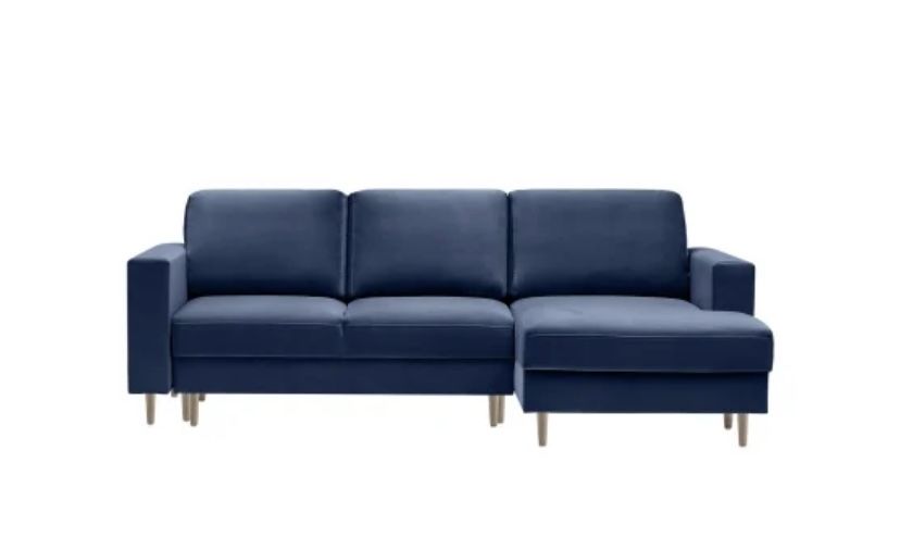 Garnatowy weleurowy naroznik, sofa rozkladana