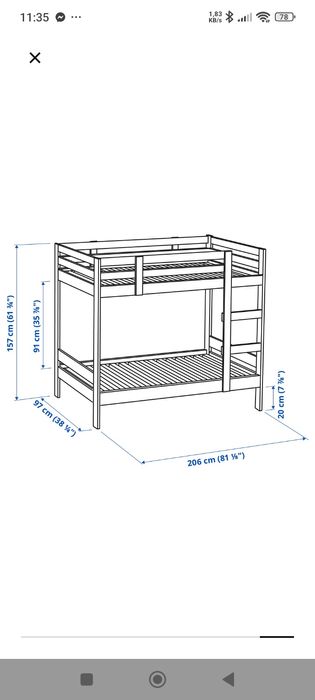 Cama beliche 90x200 + 2 colchões