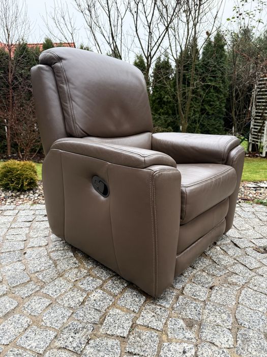 fotel rozkładany relaksacyjny z funkcją relax TV skóra naturalna