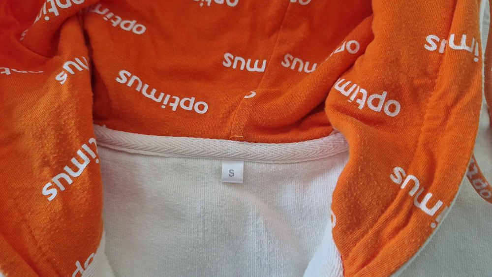 Sweatshirt Optimus branca, capucho e fecho de correr, tamanho S