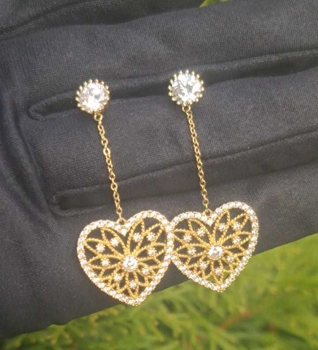 Срібні сережки пусети гвіздки позолота циркон фіаніти срібло 925 проба