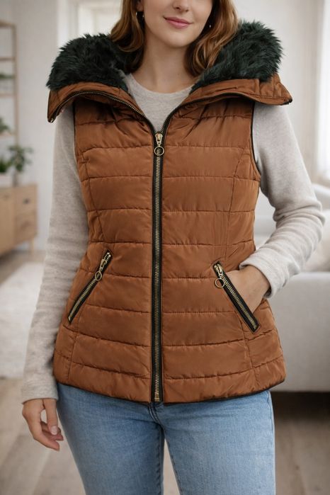 Brązowa kamizelka z futerkiem H&M rozm. 34