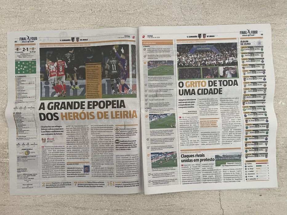 Vendo jornais 11 de Janeiro de 2026 - Vitória SC vencedor Taça da Liga