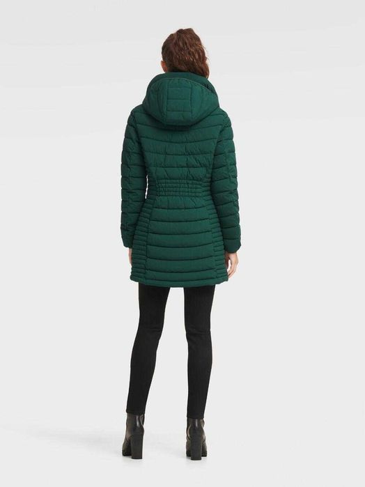 DKNY zielona długa kurtka puchowa S