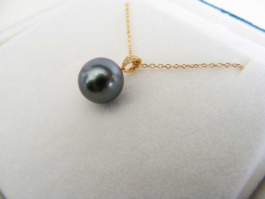 Perła Tahiti 10mm diamenty 0.021ct 18karatowe złoto nowy naszyjnik