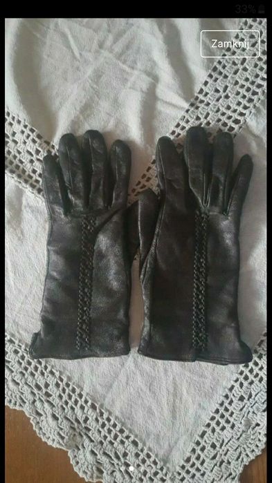 Rekawiczki skórzane- ciemny brąz.