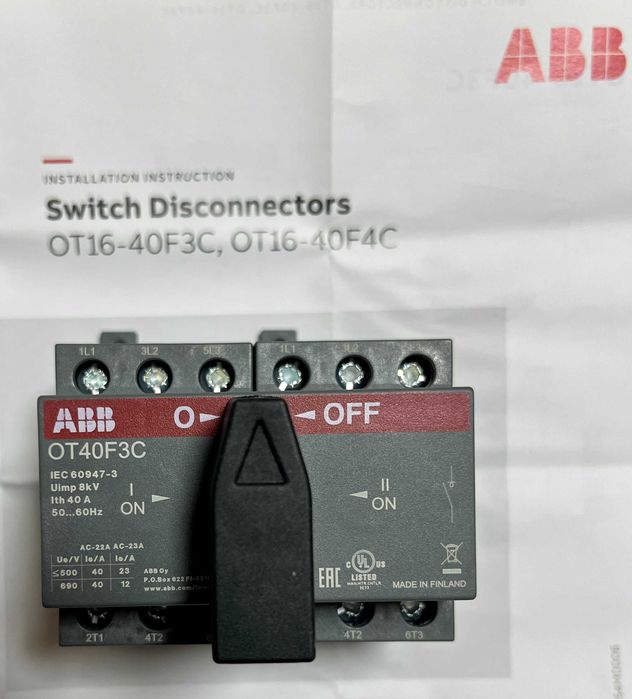 Перемикач навантаження ABB OT40F3C 3P 40A під навантаженням