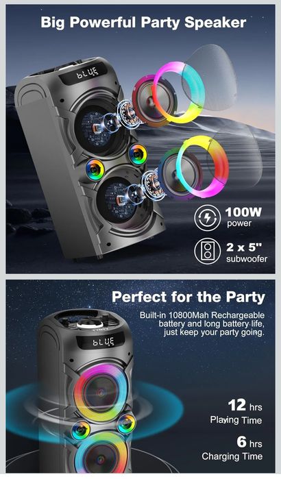 Altifalante Bluetooth Portátil de 100W