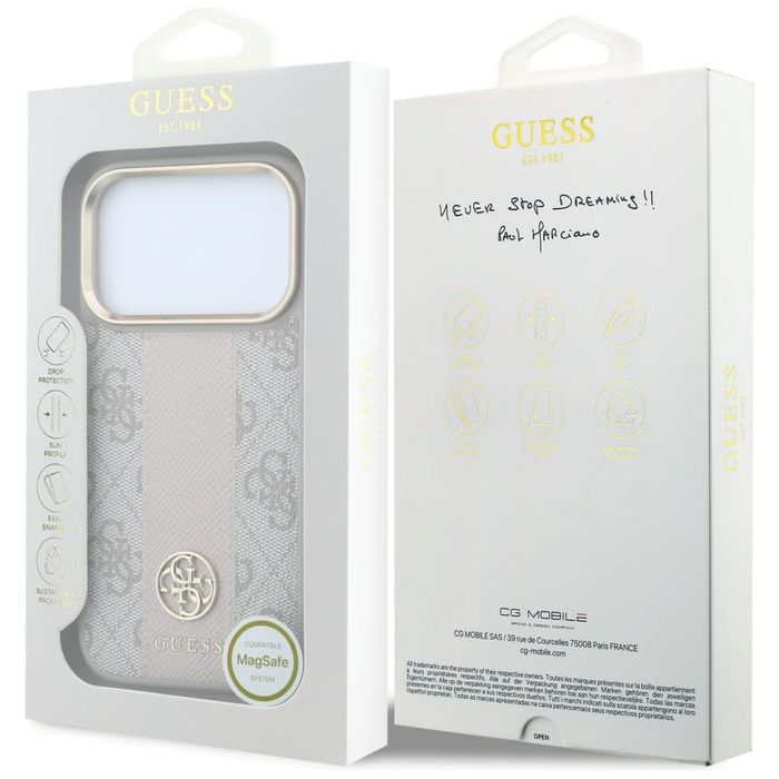 Etui Guess 4G with Stripe Round and Classic Logos MagSafe do iPhone 18 Pro / 17 Pro różowy