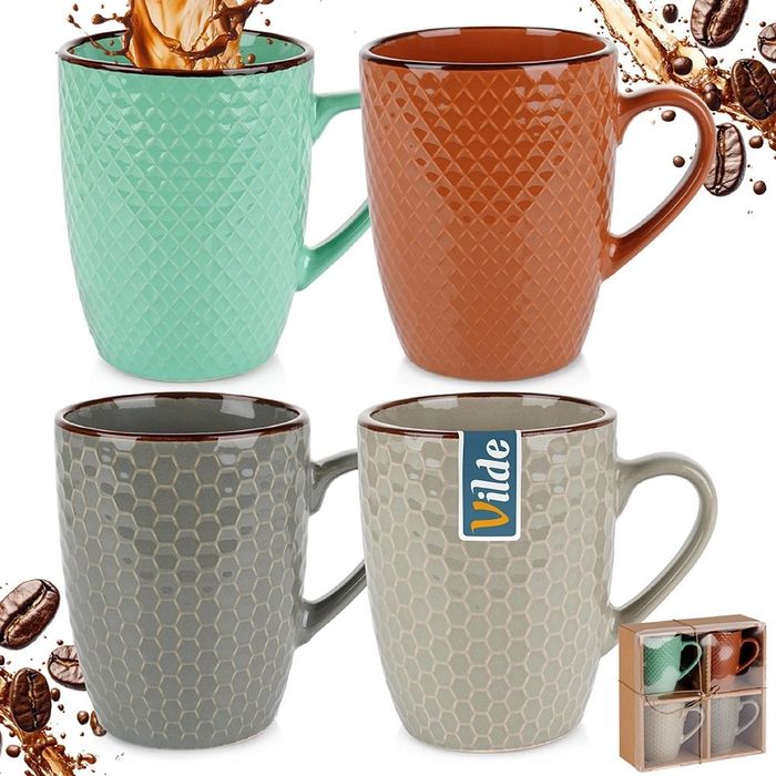 Zestaw 4 Kubków Ceramicznych Do Kawy Herbaty 400ml Dekoracyjne Mebliva