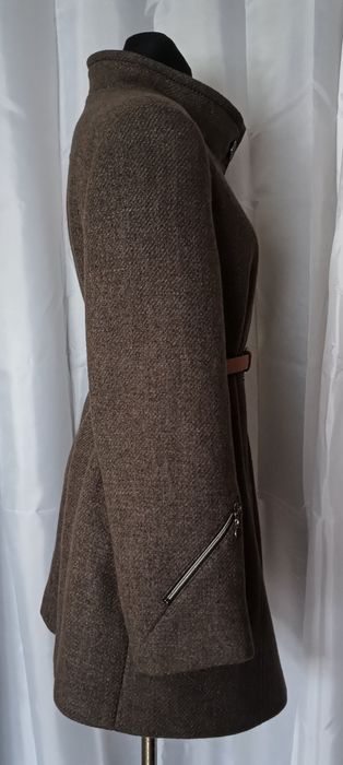Damski ciepły brązowy płaszcz wełniany brązowe, Ewa 42 .