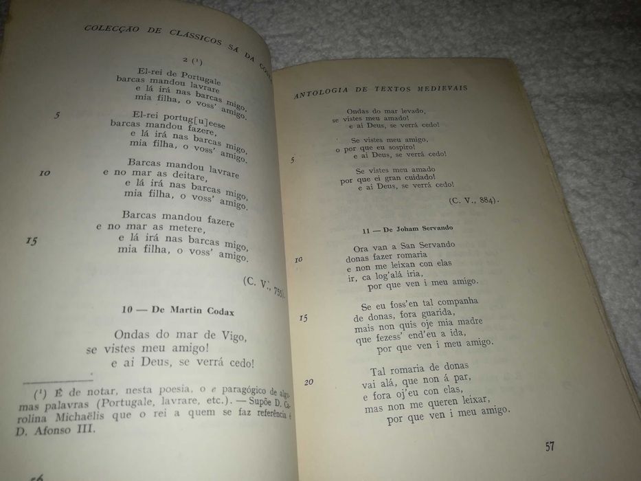 antologia de textos medievais (clássicos sá da costa) 1ª edição 1957