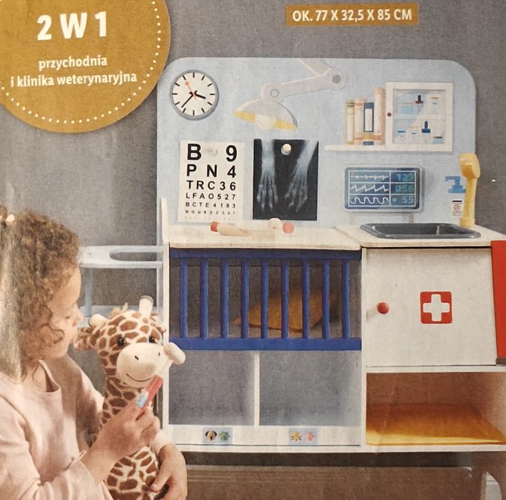 Drewniana klinika weterynaryjna + akcesoria - zabawka dla dzieci