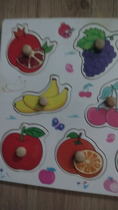 Klocki edukacyjne układanka drewno owoce