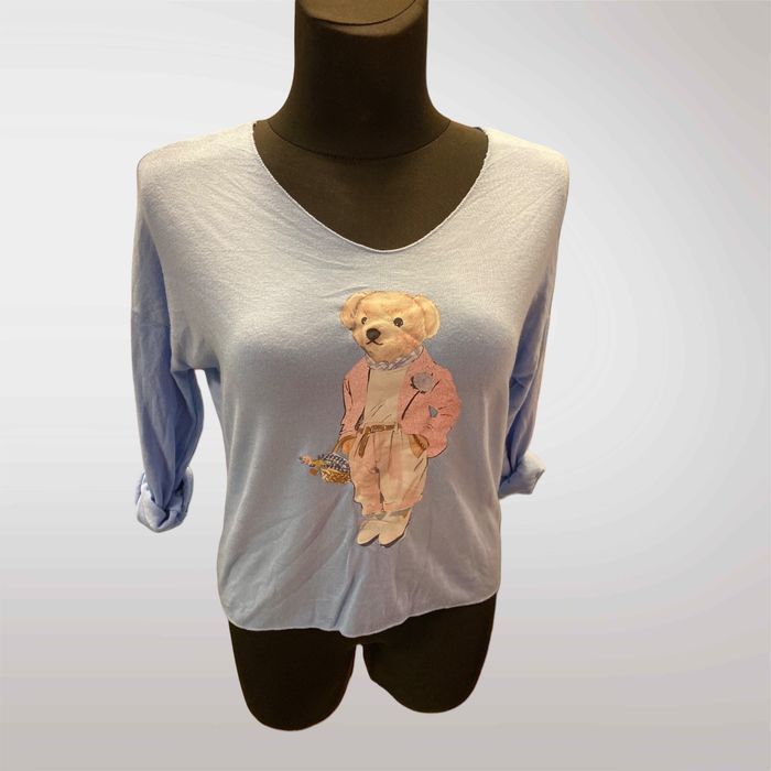 Bluzka z Misiem Długi Rękaw Błękitny