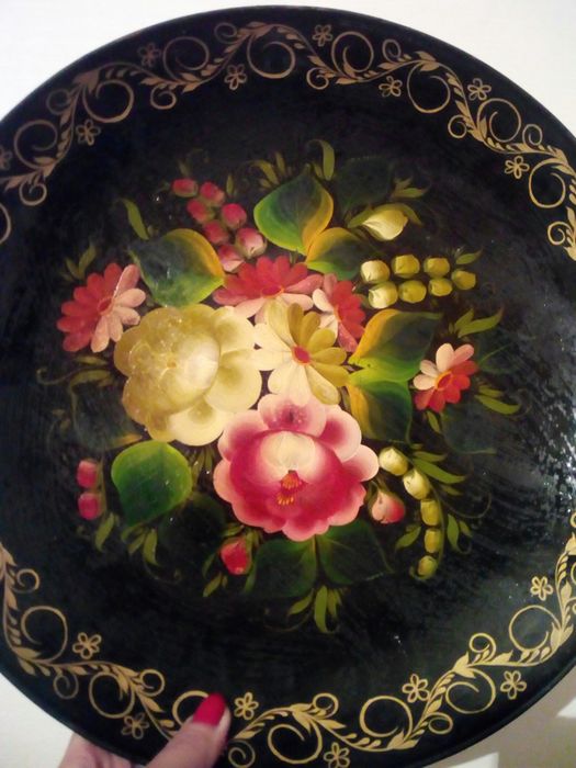 Железный поднос разнос блюдо для фруктов с росписью 37 см СССР