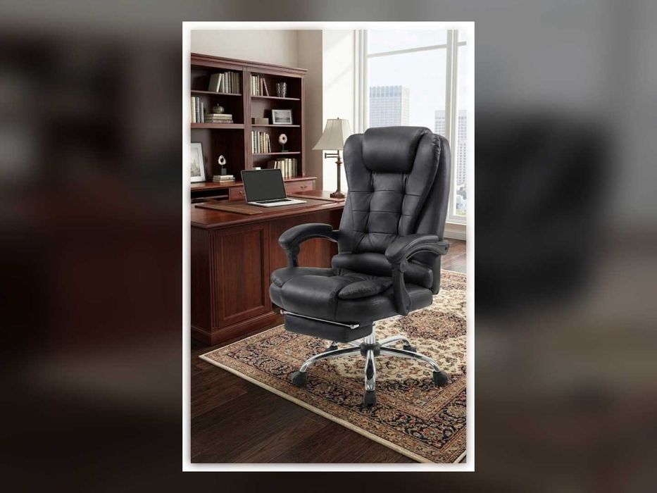 Nowy Fotel Biurowy Obrotowy Z Podnóżkiem Ekoskóra Ergonomiczny